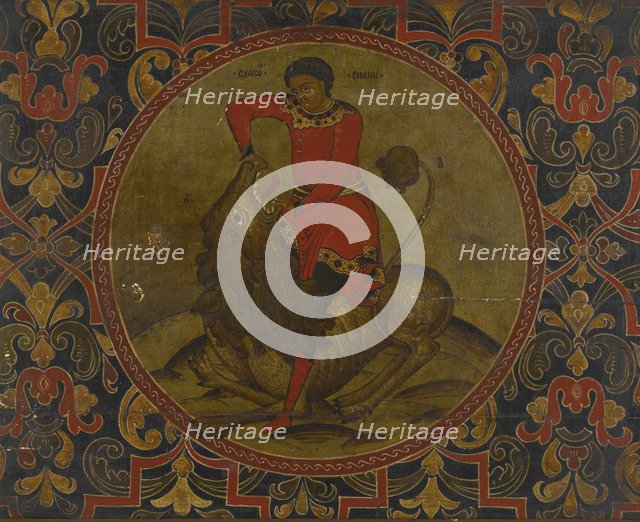 Samson Fighting the Lion, Early 18th century. Artist: Russian icon  