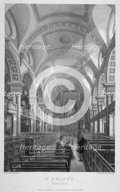 St Bride's Church, Fleet Street, City of London, 1839. Artist: T Turnbull
