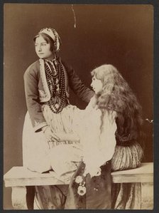 Two women holding hands, about 1870-1880. Creator: Unknown.