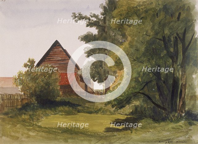 View of Hampstead with a barn on the left, Hampstead, Camden, London, 1842. Artist: Edmund Marks