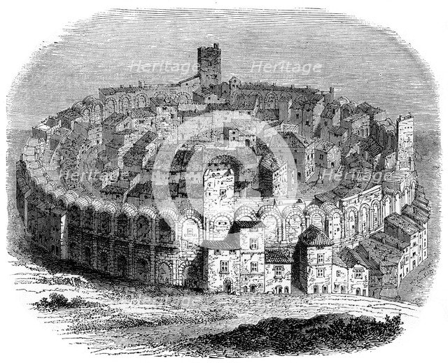 The Roman arena in Arles, Provence, France, in 1666 (1882-1884). Artist: Unknown