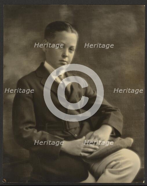 Portrait of a Boy with Cap on Knee, 1907-1943. Creator: Louis Fleckenstein.