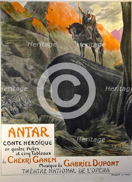 Premiere Poster for the opera Antar by Gabriel Dupont at the Théâtre national de l'Opéra, March 19