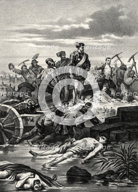 The Dutch opening the locks and breaking the dams of Lissel and Mossa rivers.