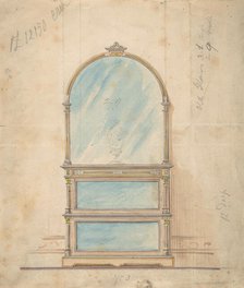 Design for a Mirror-fronted Cabinet Topped with a Mirror, 19th century. Creator: Anon.