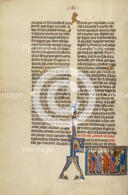 Initial F: An Attorney and a Client before a Judge; Vidal Mayor, about 1290-1310. Creator: Unknown.