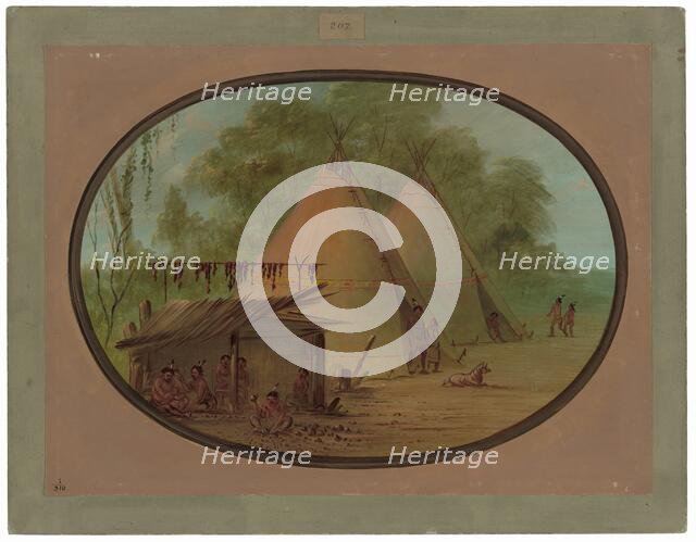 Making Flint Arrowheads - Apachees, 1855/1869. Creator: George Catlin.