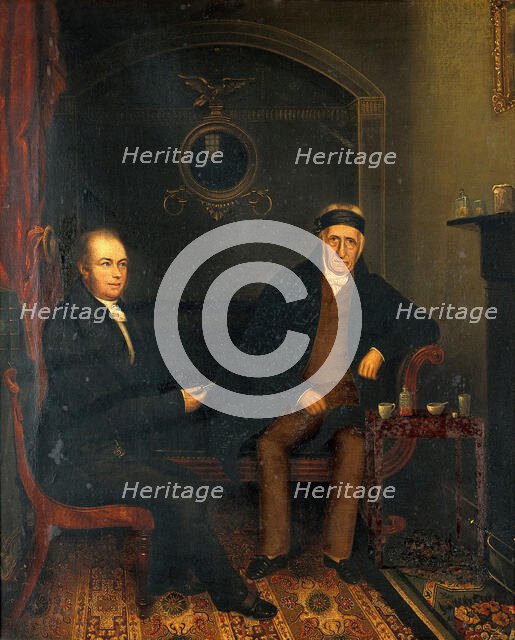 Two men, one with a bandaged head. Creator: Unknown.