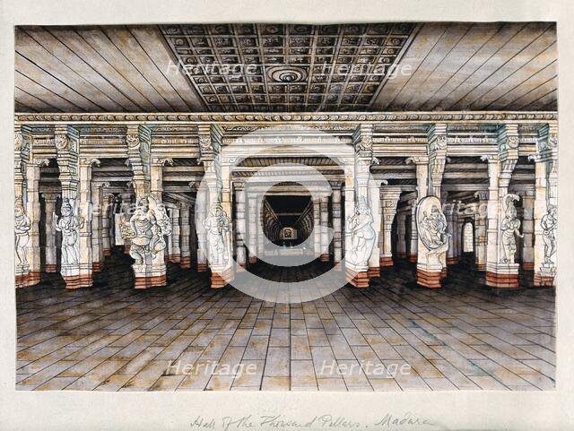 Madurai: the hall of a thousand pillars in the Meenakshi temple complex...(between 1800 and 1899?). Creator: Unknown.