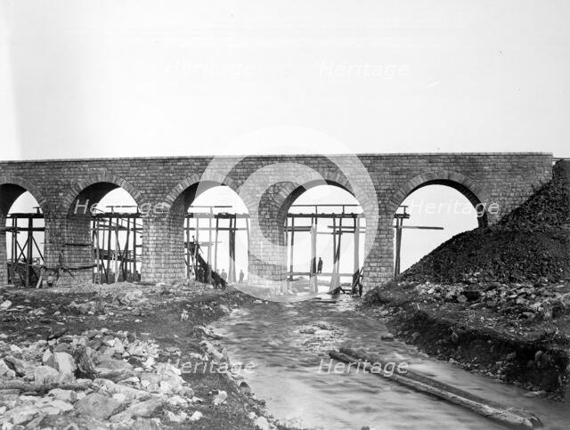 Building of a Bridge Over a Road, 1900-1904. Creator: Unknown.