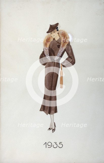 Model wearing a fur coat, 1935. Artist: Unknown