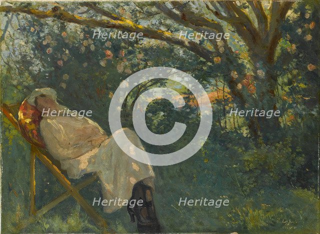 Lady in Pink on a Chaise Longue. Artist: Güran, Nazmi Ziya (1881-1937)