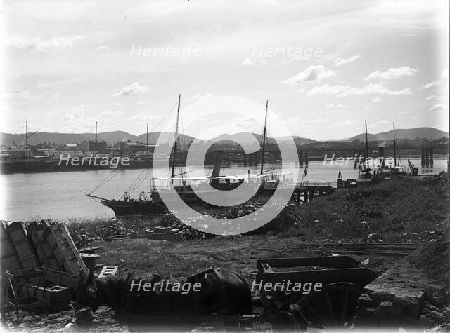 Brisbane River - Victoria Bridge looking North West, steam yacht S.S. Lucinda in the foreground,1906 Creator: Robert Augustus Henry L'Estrange.