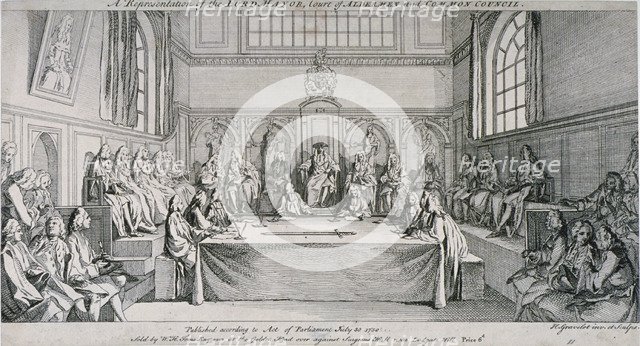 Meeting in the Guildhall Council Chamber, City of London, 1750.                                      Artist: Hubert Francois Gravelot