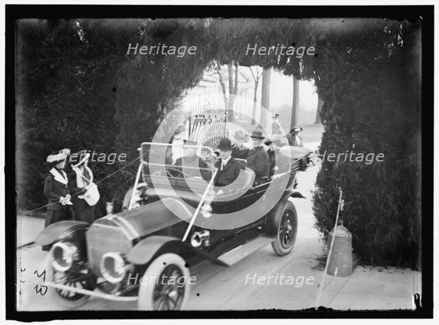 President Woodrow Wilson and wife Ellen Axson Wilson leaving the White..., between 1913 and 1914. Creator: Harris & Ewing.