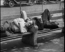 Two Men Sleeping on Benches, 1933. Creator: British Pathe Ltd.