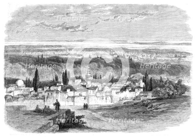 View of Damascus from the Hill of Salahiyeh - from a drawing by E. Harker, 1860. Creator: Smyth.
