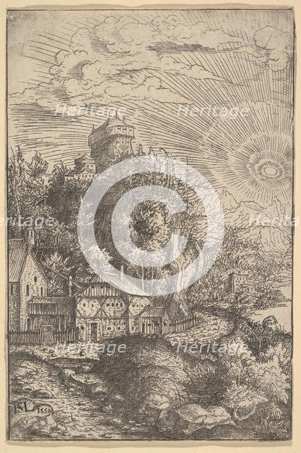 Landscape with a Castle Perched on a Rock, 1553. Creator: Hans Sebald Lautensack.