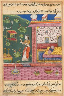 Page from Tales of a Parrot (Tuti-nama): Thirtieth night: The parrot addresses Khujasta..., c. 1560. Creator: Unknown.