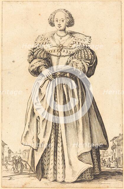 Noble Woman with Fan, c. 1620/1623. Creator: Jacques Callot.