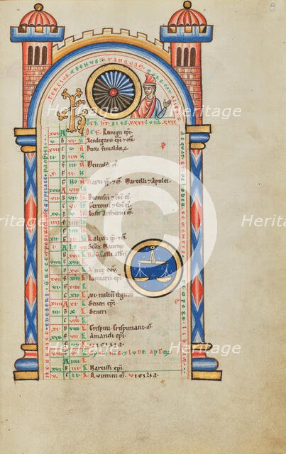 Domitian (?); Zodiacal Sign of Libra; Stammheim Missal, probably 1170s. Creator: Unknown.