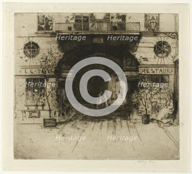 Restaurant Cavalier, plate five from the Paris Set, 1904. Creator: David Young Cameron.