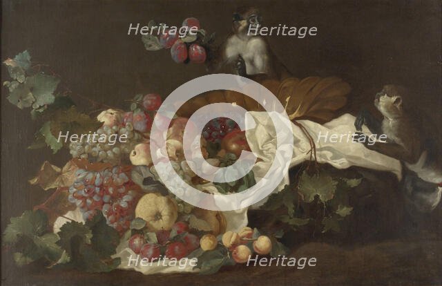 Monkeys and fruit, 1842-1866.  Creator: Wladimir Swertschkoff.