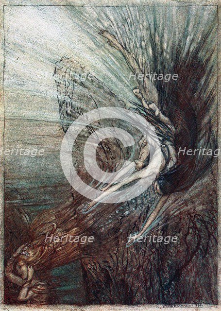 The frolic of the Rhinemaidens. Illustration for The Rhinegold and The Valkyrie by Richard Wagner, Artist: Rackham, Arthur (1867-1939)