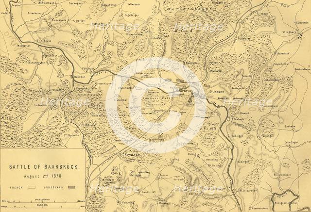 Map of the Battle of Saarbrücken, 2 August 1870, (c1872). Creator: R. Walker.