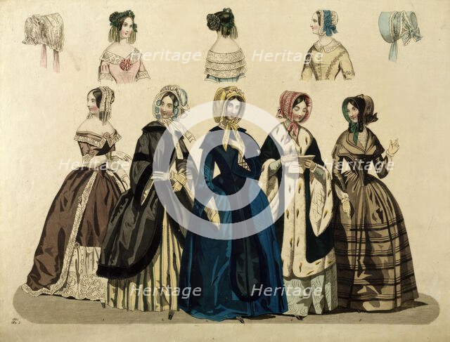 Fashion poster from Stockholm's Modejournal, 1845. Creator: Unknown.