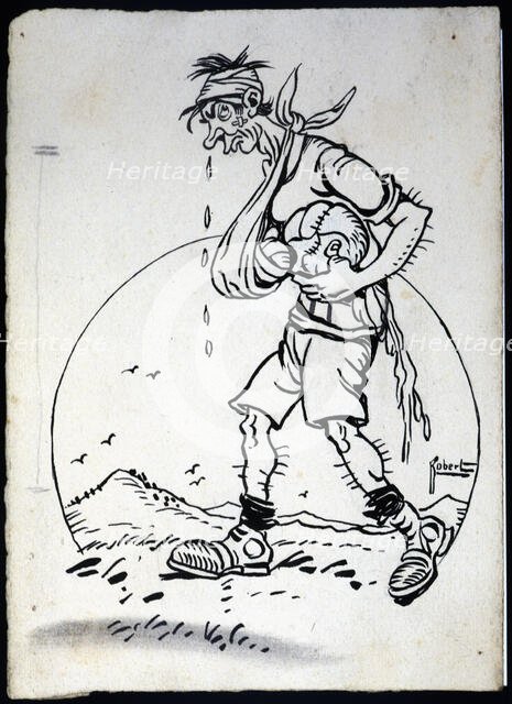 Footballer after a game, satirical drawing, 1920s. Creator: Robert Picarin, José (1870-1940) .