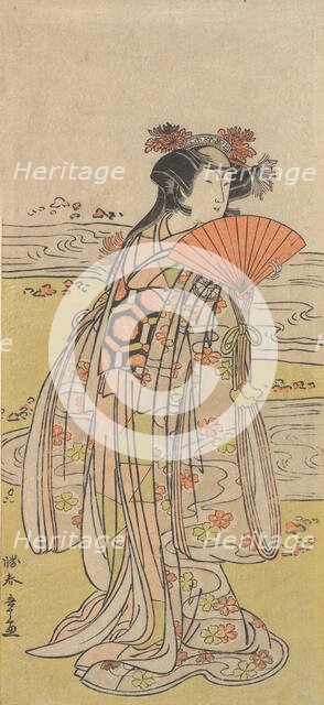 The Actor Segawa Kikunojo III as a Woman Standing near a Winding Stream, ca. 1777. Creator: Shunsho.