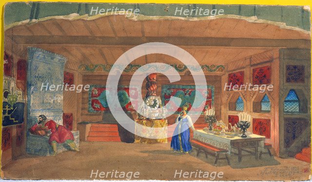 Stage design for the opera 'The Tsar's Bride' by Nikolai Rimsky-Korsakov, 1920. Artist: Boris Mikhajlovich Kustodiev 