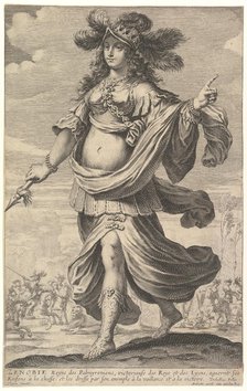 Zenobia, an illustration from Pierre Le Moyne's 'La Gallerie des femmes fortes', ca. 1647. Creator: Abraham Bosse.