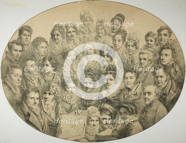 Portraits of 31 people in an Oval, 1817. Creator: Pierre-Roch Vigneron.