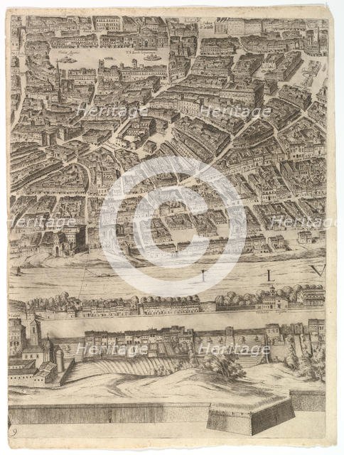 Plan of the City of Rome: sheet 9 with the Piazza Navona, the Campo di Fiore and the Sant'..., 1645. Creator: Antonio Tempesta.