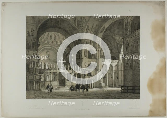 Venice: Second interior View of St. Mark's, plate sixteen from Italie Monumentale et Pi..., c. 1848. Creator: Nicolas-Marie-Joseph Chapuy.