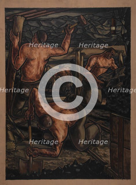 Industrial Coal mine scene, between 1939 and 1946. Creators: Central Office of Information, George Bissill.