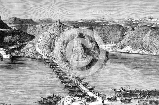 Bridge of boats over the Indus at Khushalgarh, Pakistan, 1895. Artist: Unknown