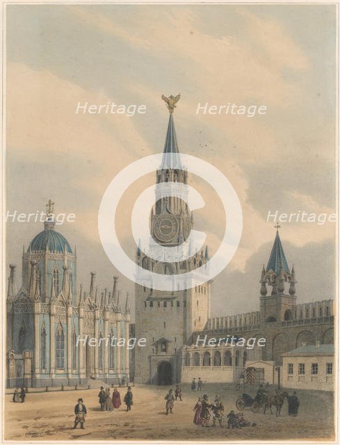 The Spasskaya Tower (Saviour Gates) and Saint Catherine Church of Ascension Convent in the Moscow Kr Artist: Arnout, Louis Jules (1814-1868)