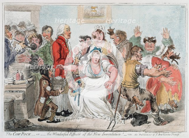 Gillray cartoon on vaccination against Smallpox using Cowpox serum, 1802. Artist: James Gillray