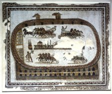 Chariot race in the arena, Roman mosaic, 2nd century. Artist: Unknown