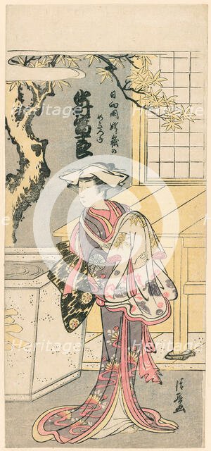 Nakamura Tomijuro I as a Female Fox in the Scene from the Play, Chigo Torii Tobiiri Gitsun..., 1777. Creator: Torii Kiyonaga.