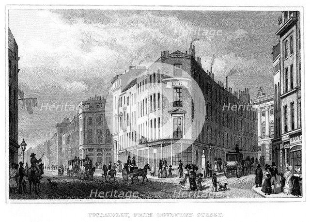 Piccadilly, from Coventry Street, Westminster, London, 19th century. Artist: Unknown