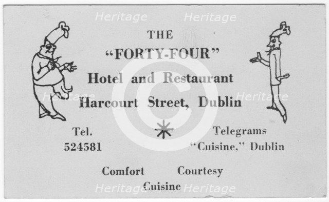 The "Forty-Four" restaurant card, c1955.  Creator: Shirley Markham.