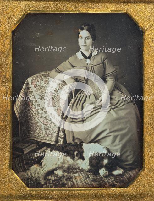 Portrait of a Seated Young Woman and Dog, 1845-1847. Creator: Unknown.