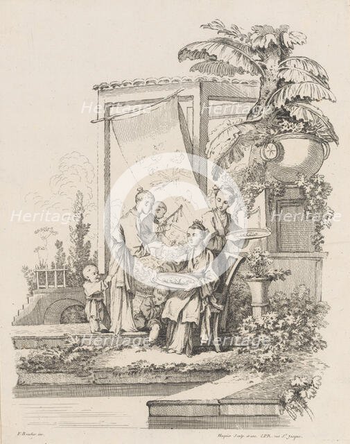 Seated Woman with Children and Servants, ca. 1738-45. Creator: Gabriel Huquier.