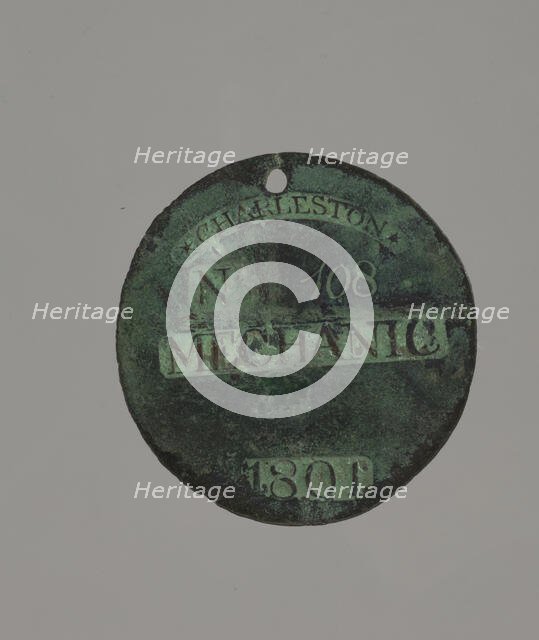 Charleston slave badge from 1801 for Mechanic No. 108, 1801. Creator: Charles Prince.
