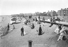 Holidaymakers on the beach at Lytham St Anne's, Lancashire, 1890-1910. Artist: Unknown