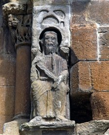 Seated statue on the façade of the church of Santo Domingo de Soria, supposedly the king Alfonso …